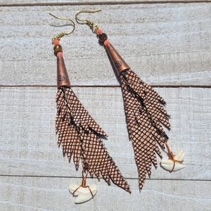 Hand Cut Leather 14k Gold Plated Earrings